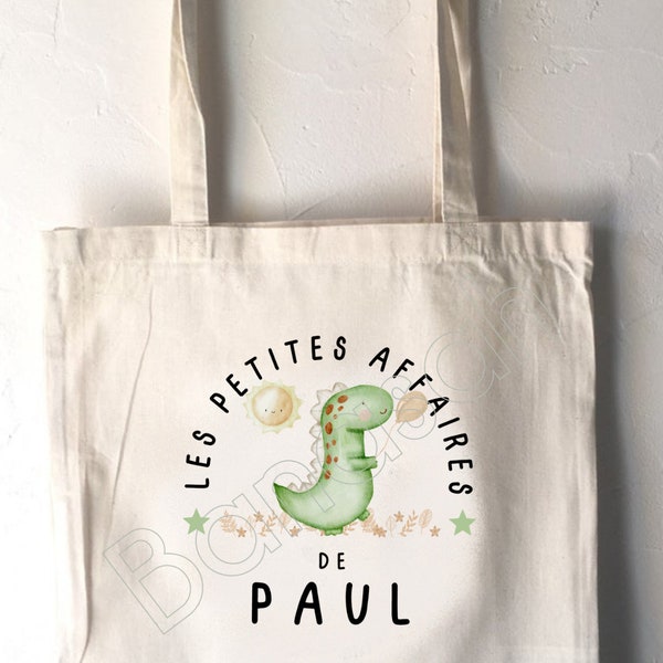 Tote Bag personnalisé pour Enfant, tote bag école, sac de toile cabas, sac à doudou, sac pour habits enfant, tote bag crêche motif Dinosaure