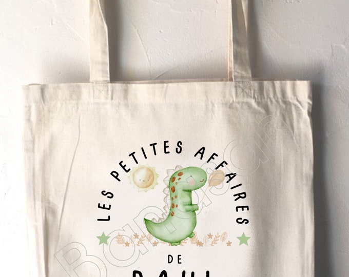 Personalized tote bag for children, school tote bag, canvas shopping bag, comforter bag, bag for children's clothes, nursery tote bag with dinosaur motif