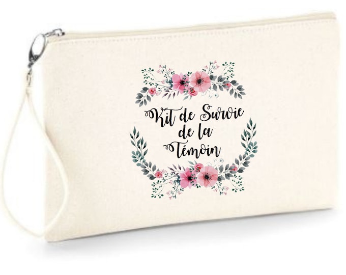 Zipped pouch “Witness Survival Kit” to offer! witness wedding Country theme, Boho, Flowers