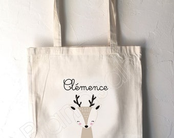 Tote Bag for Child "First Name" to personalize, unbleached cotton canvas bag, canvas, customizable gift, practical, cute, animals