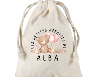 Large drawstring pouch personalized with the name of your choice, 100% cotton, 25 x 30 cm