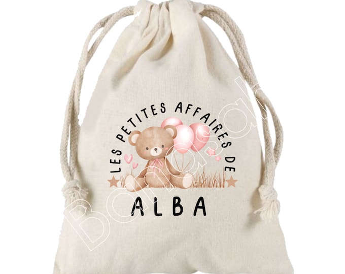 Large pouch "The small affairs of" with sliding links personalized to the first name of your choice 100% cotton 25X30 cm