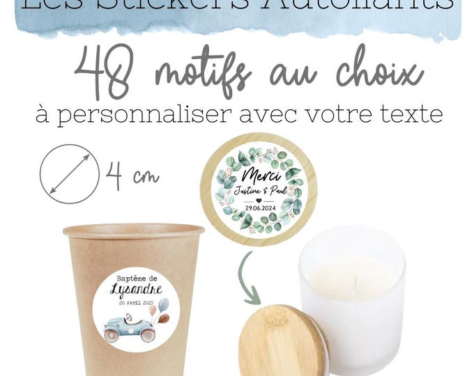 Round stickers / labels to personalize your wedding, baptism, guest gift or any other event