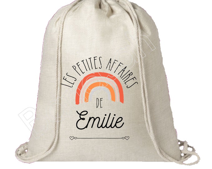 Personalized cotton backpack "Les Petitesaffaires de..." 100% cotton with sliding ties! Fast shipping Star children