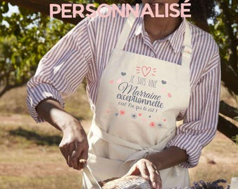 Customizable ecru kitchen apron, Gift idea for mom, grandma, godmother, aunt, grandmother, teacher, nanny, auntie, colleague, teaching assistant...