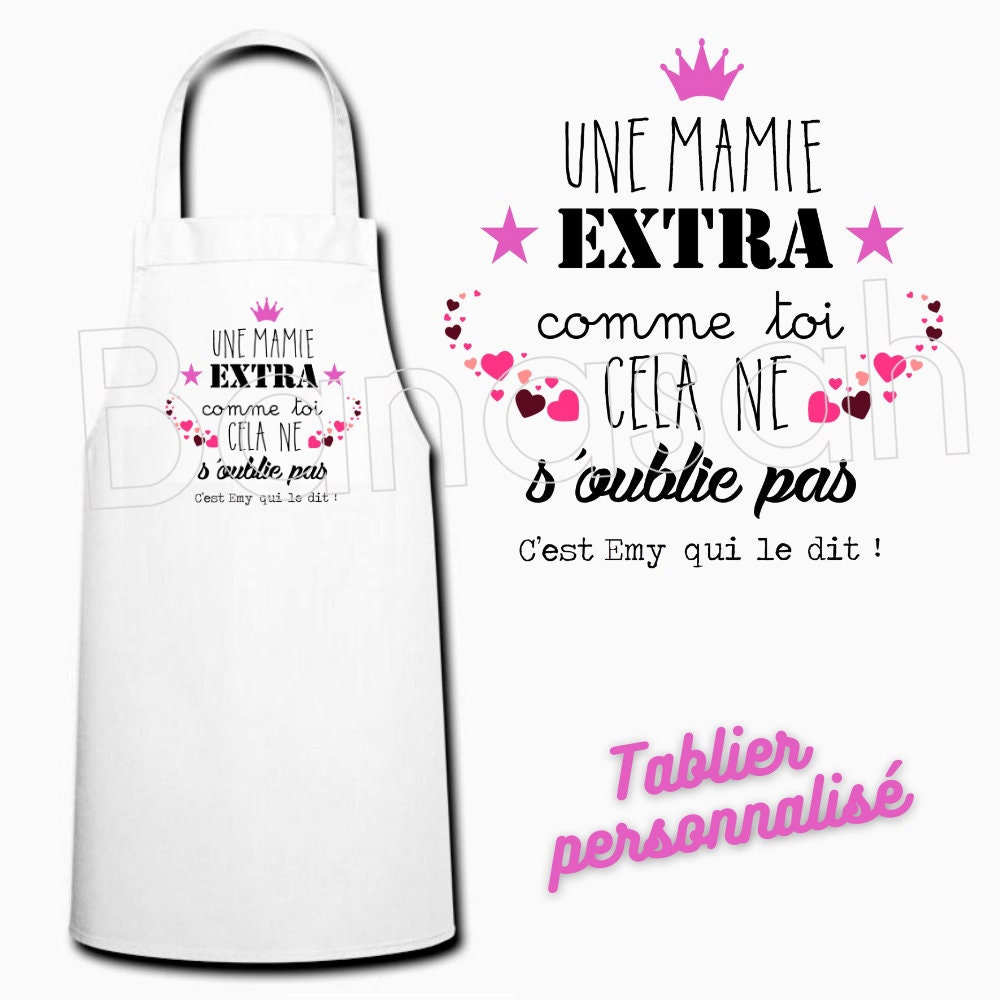 Tablier de Cuisine Personnalisable Blanc, Idée Cadeau Maman, Mamie, Marraine, Tata, Grand-Mère, Maît