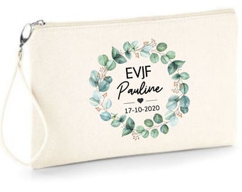 Pochette zippée en coton personnalisée pour EVJF, cadeau témoin au prénom , date de votre choix ! mariage EVJF témoin demoiselle d'Honneur