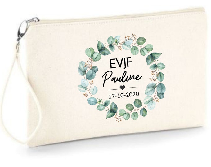 Personalized cotton zipped pouch for EVJF, witness gift with first name, date of your choice! wedding bachelorette party witness maid of honor