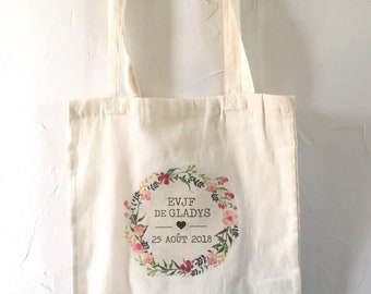 Tote Bag en coton personnalisée pour enterrement de vie de jeune fille au prénom , date de votre choix !   handmade wedding mariage EVJF