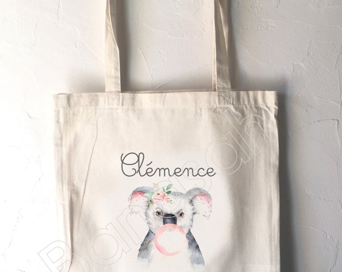 Tote Bag for Children "First Name" to customize, canvas bag in ecru cotton, canvas, customizable gift, practical, cute, animals