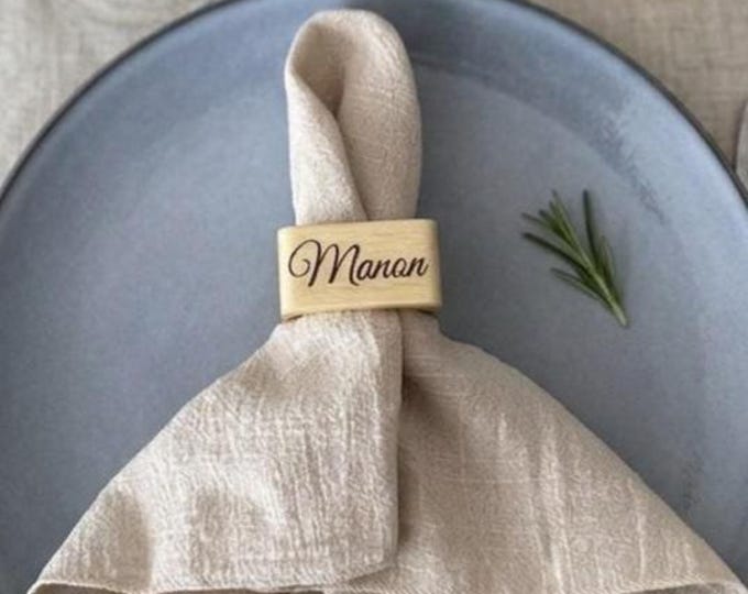 Personalized Wooden Napkin Ring – Engraved Boho Chic Style Place Card – Wedding, Christening or Party Favor