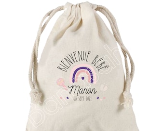 Birth gift, maternity, personalized to the baby's first name and date of birth, Large Pouch with sliding links, 25x30 cm