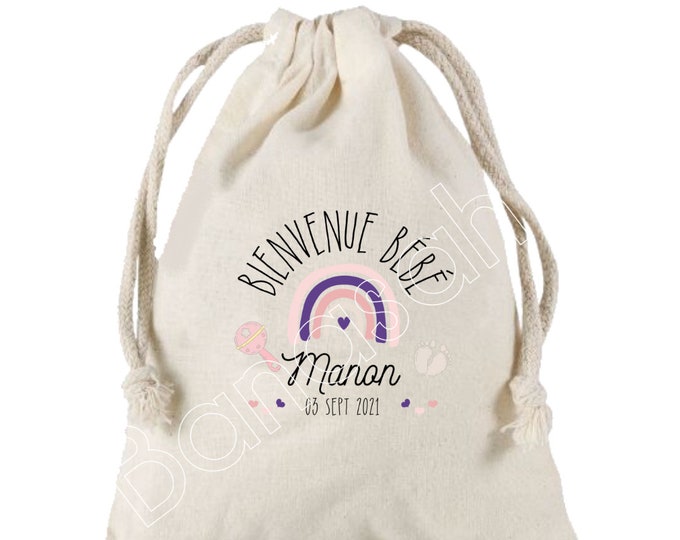 Birth gift, maternity, personalized to the baby's first name and date of birth, Large Pouch with sliding links, 25x30 cm