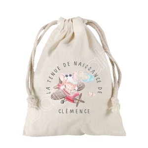 Grande Pochette à liens coulissants personnalisée au prénom de  votre choix 100 % coton