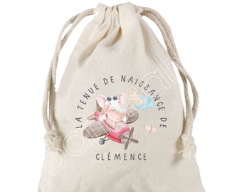 Large pocket with sliding links personalized to the first name of your choice 100% cotton