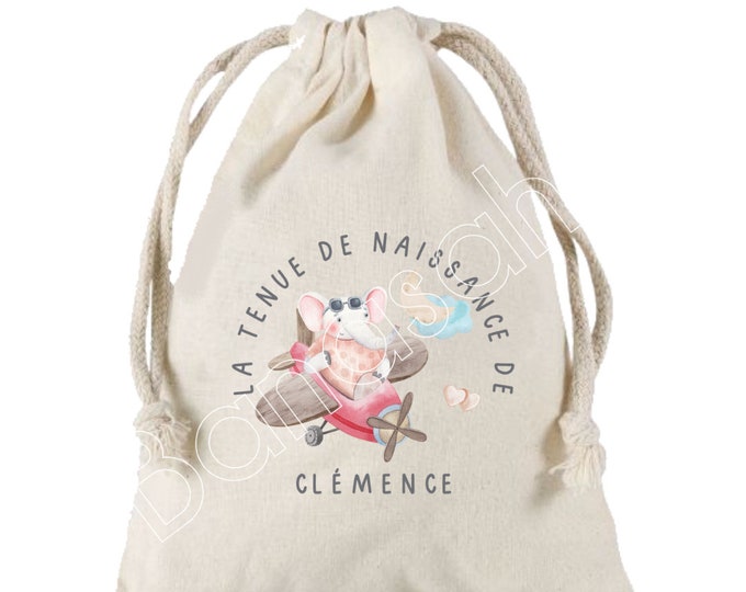 Large pocket with sliding links personalized to the first name of your choice 100% cotton