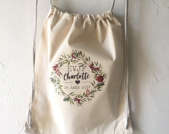 Personalized EVJF backpack, 100% cotton hen party with sliding ties! Fast shipping wedding witness bride tea