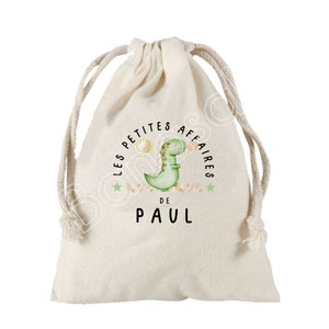 Grande Pochette à liens coulissants personnalisée au prénom de  votre choix 100 % coton motif dinosaure