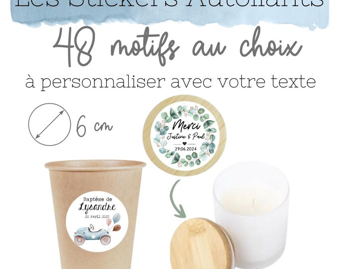 Round stickers / labels 6 cm to personalize your wedding, baptism, guest gift or any other event