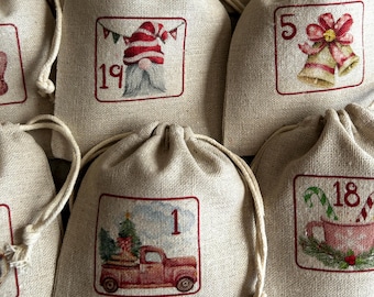 Eternal Advent Calendar 24 bags and/or its cotton storage bag! Traditional & magical countdown, Christmas, December,