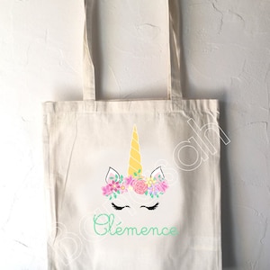 Tote Bag personnalisé pour Enfant, tote bag école, sac de toile cabas, sac à doudou, sac pour habits enfant, tote bag crêche, licorne