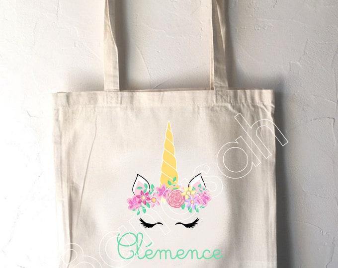 Personalized Tote Bag for Child, school tote bag, canvas bag tote, blanket bag, bag for children's clothes, tote bag crêche, unicorn