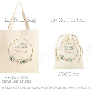 Kit de Survie personnalisé pour la Mariée, Témoin et/ou Demoiselle d'Honneur plusieurs possibilités : Tote, Pochette, grand pochon, Sac image 2