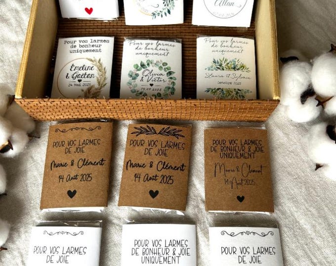 Personalized handkerchiefs "Tear of happiness & joy only" for wedding, ceremony, baptism, communion, guest gift