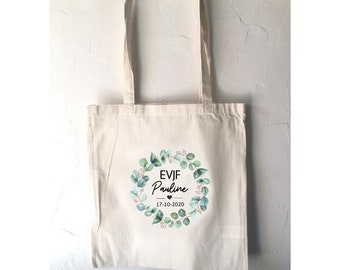 Tote Bag en coton personnalisée pour enterrement de vie de jeune fille au prénom , date de votre choix !   handmade wedding mariage EVJF