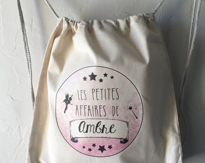 Personalized cotton backpack "the stuff of..." 100% cotton with drawstring. Quick star fairies kids