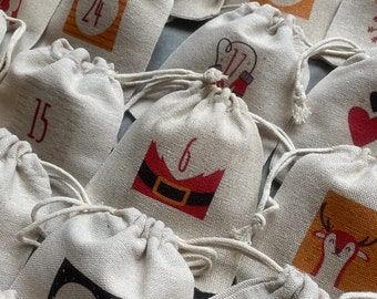 Advent calendar and/or its storage pouch! 24 timeless, traditional & magical countdown pouches for Christmas, December.