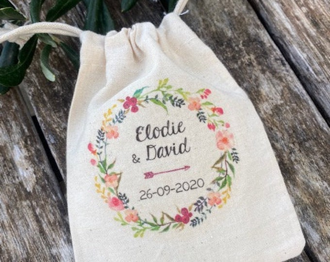 Dragee pouches or personalized cotton gifts for Wedding or Baptism with first names, date of your choice! wedding gifts guests