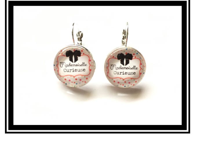 Earrings original and funny,"Miss curious"bow, black, polka dots, polka dots, funny, MOM