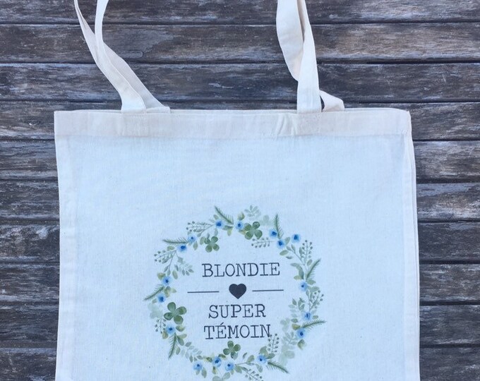Tote Bag personalized cotton gift witness, Maid of honor name, date of your choice! wedding bride bachelorette party