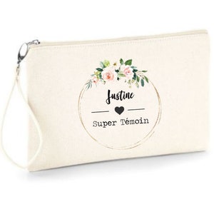 Personalized zipped cotton pouch “Super Témoin” to offer to your witnesses, customizable with the first name of your choice! bachelorette party wedding