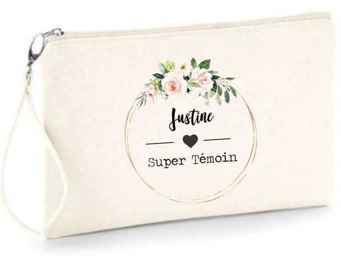Personalized zipped cotton pouch "Super Witness" to offer to your witnesses, customizable with the first name of your choice! Wedding bachelorette party