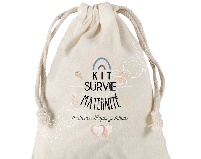 Large drawstring pouch "Maternity Survival Kit" 100% cotton! Future Dad, Future Mom, Baby Shower, birth gift