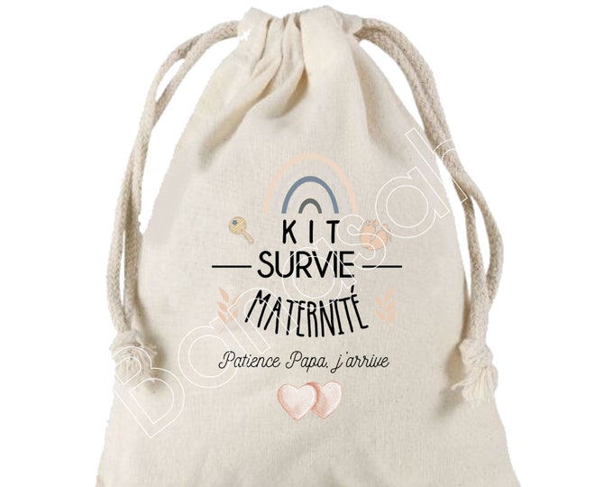 Large “Maternity Survival Kit” drawstring pouch, 100% cotton! Future Dad, Future Mom, Baby Shower, birth gift