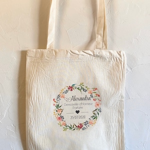 Tote Bag in custom cotton for Demoiselle d&#39;Honneur with first name, date of your choice!  Gift Witness country wedding boho