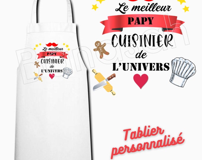 White customizable kitchen apron, Men's Gift Idea, Male, Godfather, Dad, Tonton, Grandpa, Grandfather, Master, ...