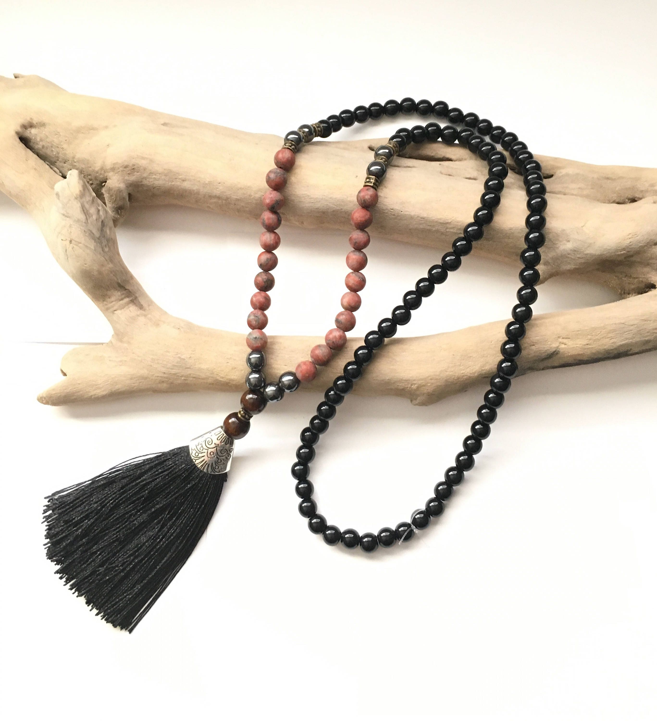 Boho black natural beads with tassle
