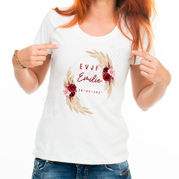 Tee shirt en coton personnalisée pour EVJF au prénom , date de votre choix ! témoin cadeau mariage Enterrement de vie de jeune fille