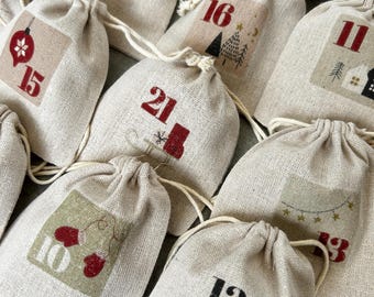 Eternal Advent Calendar 24 bags and/or its cotton storage bag! Traditional & magical countdown, Christmas, December,