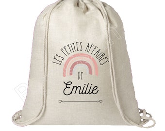 Personalized cotton backpack "Les Petites Affaires de..." school, canvas bag, shopping bag, cuddly bag, bag for children's clothes, nursery