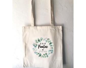 Tote Bag en coton personnalisée pour enterrement de vie de jeune fille au prénom , date de votre choix !   handmade wedding mariage EVJF