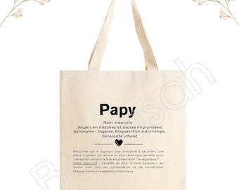 Personalized tote bag "Papy", tote bag, cotton canvas bag, ecru color, canvas, gift, definition, family
