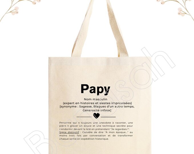Personalized tote bag "Papy", tote bag, cotton canvas bag, ecru color, canvas, gift, definition, family