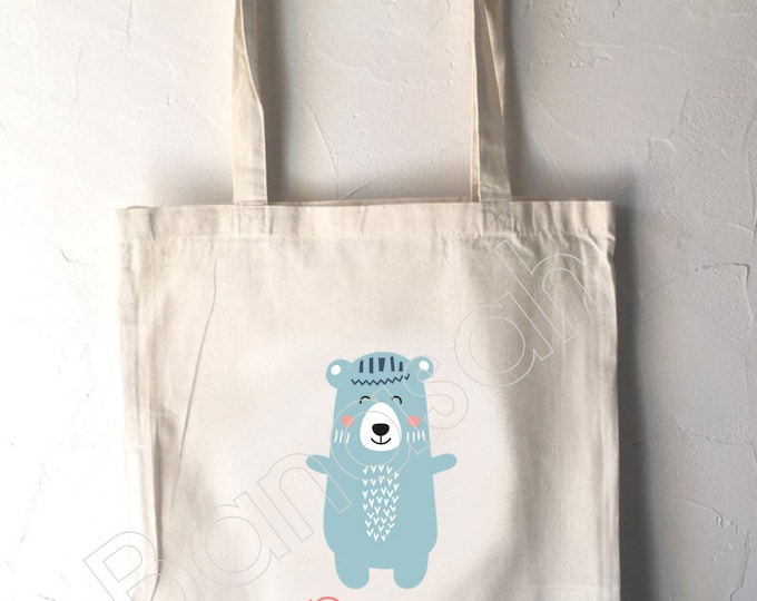 Tote Bag for Children "First Name" to customize, canvas bag in ecru cotton, canvas, customizable gift, practical, cute, animals