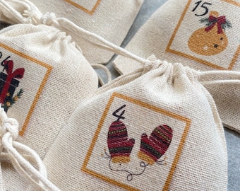 Advent calendar and/or its storage pouch! 24 timeless, traditional & magical countdown pouches for Christmas, December.
