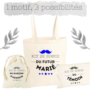 Kit de Survie pour le Futur Marié, Tote , Pochette zippée ou pochon 100% coton Futur Marié, Témoin ou Garçon d'Honneur , mariage, cadeau image 1